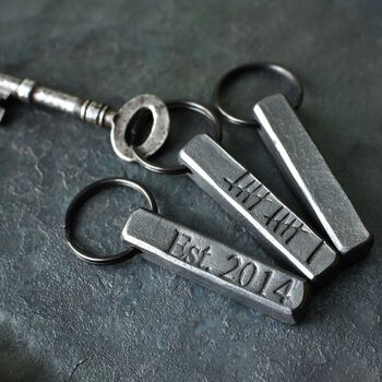 11th Anniversary Gift; Forged Dark Steel Bar Keyring, 4 of 8