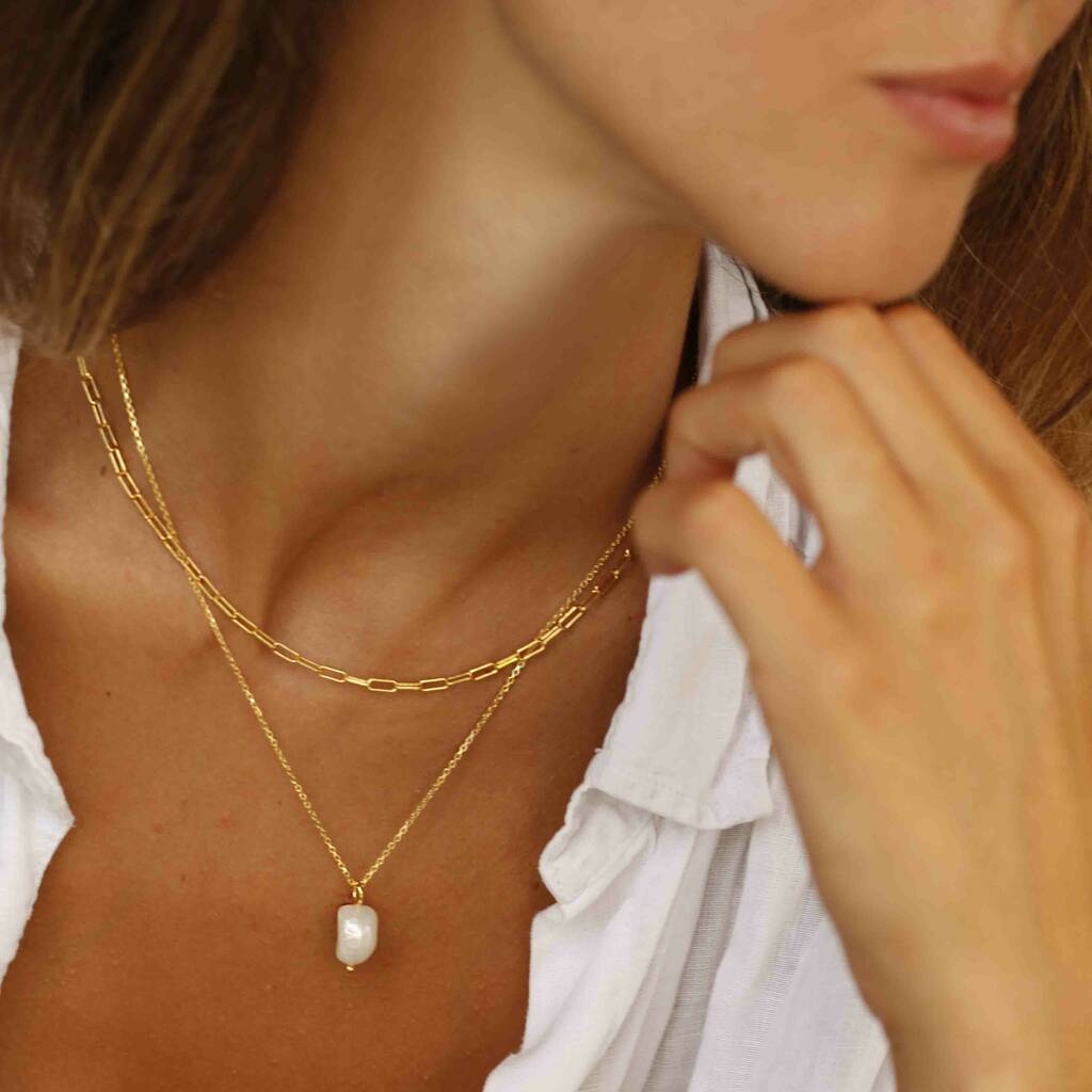 Organic Pearl Charm Necklace In 18ct Gold Vermeil, 1 of 5