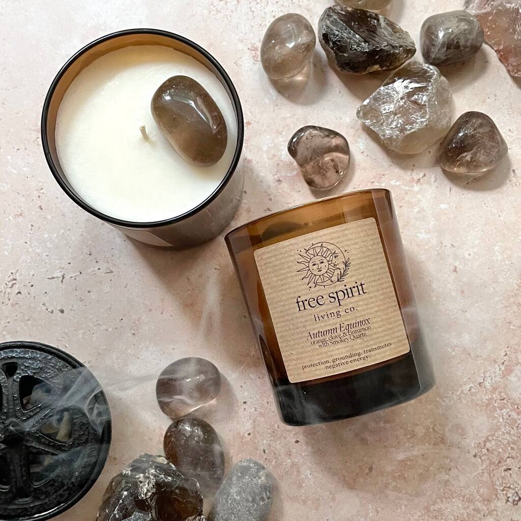 Autumn Equinox Crystal Candle In Amber Glass By Free Spirit Living Co