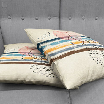 Ivory Cushion Cover With Striped Water Colour Patterned, 4 of 7