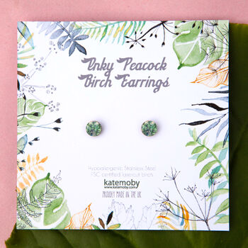 Inky Peacock Birch Hypoallergenic Tiny Stud Earrings, 7 of 12