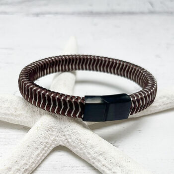 Woven Leather And Stainless Steel Bracelet For Men, 9 of 12