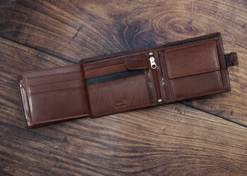 Personalised Brown Leather Wallet Trifold Rfid, 7 of 10