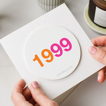 Personalised Birth Year Leather Coaster And Card, 2 of 4