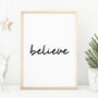 'Believe' Christmas Minimal Monochrome Print, thumbnail 1 of 4