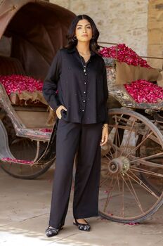Black Hand Embroidered Evil Eye Shirt And Pant Set Of Two, 2 of 3