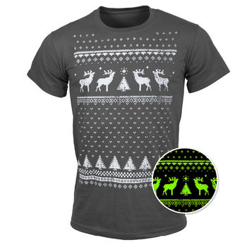 Mens Festive Christmas Reindeer Glow In The Dark Tshirt, 6 of 11