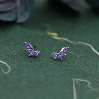 Sterling Silver Amethyst Purple Cz Marquise Cluster Stud Earrings, 6 of 11
