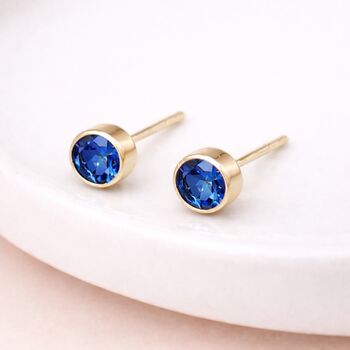 Gold Plated Sterling Silver September Sapphire Birthstone Stud Earrings – 7mm, 2 of 6
