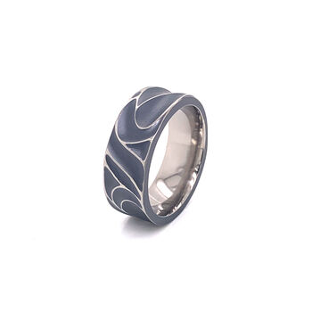 Personalised Titanium Ring With Carved Wave Detail, 3 of 8