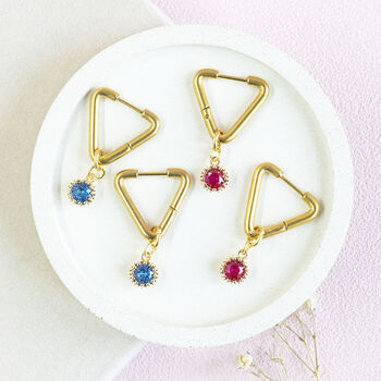 Triangle Huggie Earrings With Birthstone Detail, 3 of 12