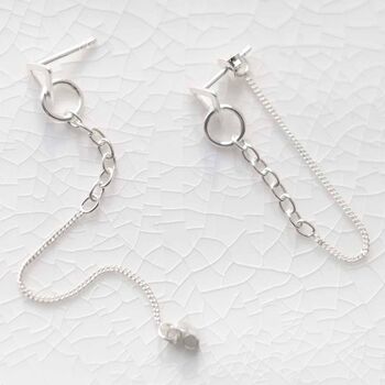 Sterling Silver Circle And Bar Chain Stud Earrings, 3 of 6