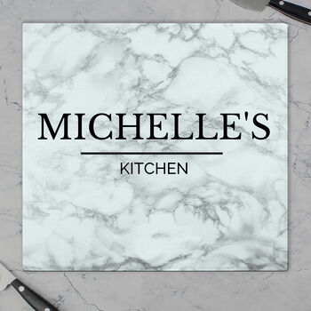 Personalised Marble Effect Glass Chopping Board, 5 of 5