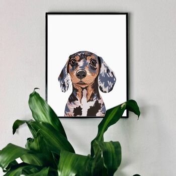 Personalised Dappled Dachshund Dog Print, 4 of 5