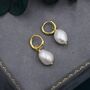 Baroque Pearl With Skinny Hammered Hoop Earrings, thumbnail 5 of 11