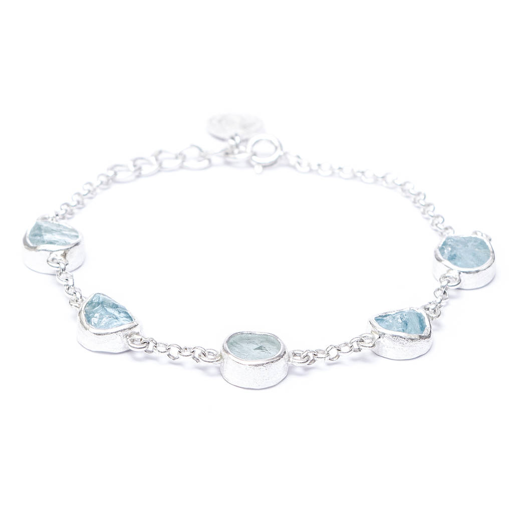 Aquamarine Gemstone Handmade Ladies Silver Bracelet By Poppy Jewellery
