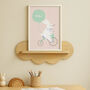 Personalised Name Bunny On The Go Nursery Print, thumbnail 2 of 3