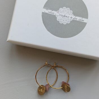 Gold Love Charm Rose Quartz Hoop Earrings, 4 of 6