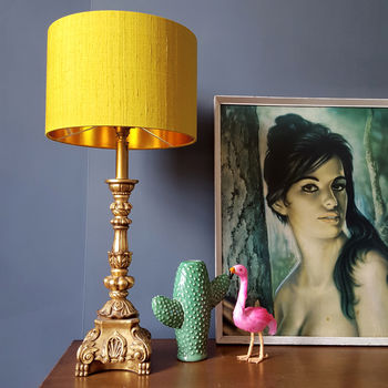Mustard Silk Lampshades With Copper Or Gold Lining, 2 of 5