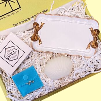 White Jewellery Tray, Earrings And Shell Candle Giftbox, 2 of 7