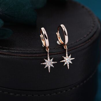 Sterling Silver Starburst Huggie Hoop Earrings, 5 of 12