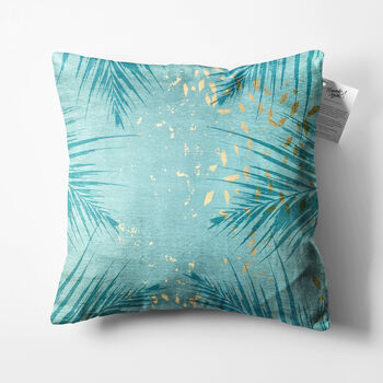 Tropical Turquoise Cushion Cover With Green Leaves, 5 of 7