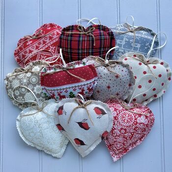 'Family Christmas Message' Oak Fabric Heart Decoration, 10 of 10