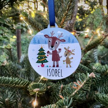 Personalised Reindeer Bauble Christmas Decoration, 2 of 2