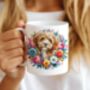 Personalised Cavapoo Summer Floral Dog Wreath Cushion And Mug Gift Bundle, thumbnail 2 of 4