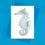 Hand Drawn Seahorse Illustrated Blank Greeting Card, thumbnail 3 of 10