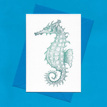 Hand Drawn Seahorse Illustrated Blank Greeting Card, 3 of 10