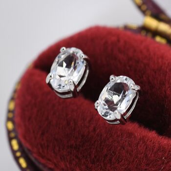 Genuine Clear Topaz Stud Earrings Sterling Silver, 2 of 11