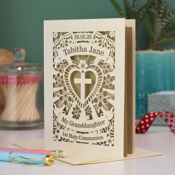 Personalised Papercut First Holy Communion Card My/Our Granddaughter, 6 of 6
