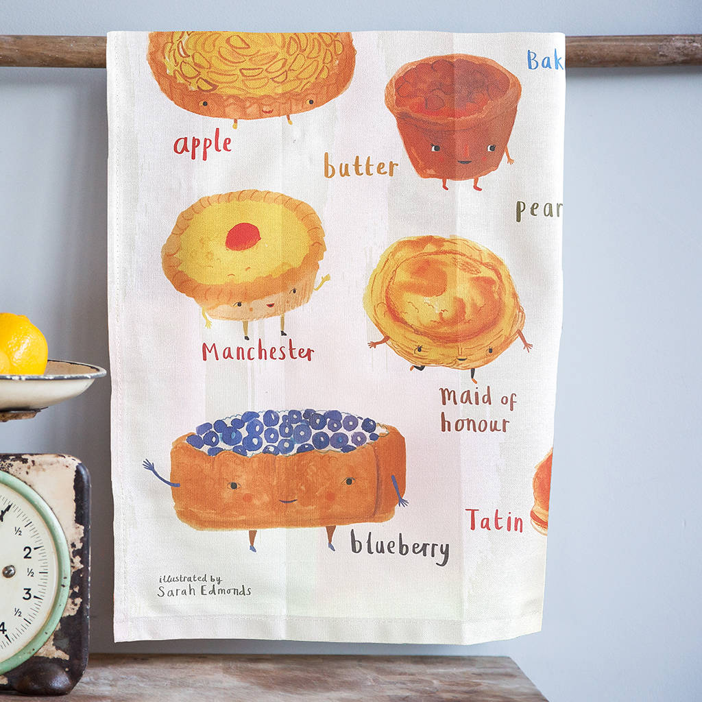 'Tarts' Illustrated Food Tea Towel, 1 of 3