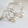 Half Hoop Earrings With Round Pearl Sterling Silver, thumbnail 2 of 5