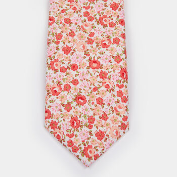 Mens Peach And Pink Ditzy Floral Slim Tie, 2 of 8