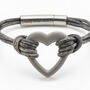 Personalised Metallic Black/Silver Leather Remembrance Bracelet With Engraved Stainless Steel Heart Urn And Clasp, thumbnail 5 of 10