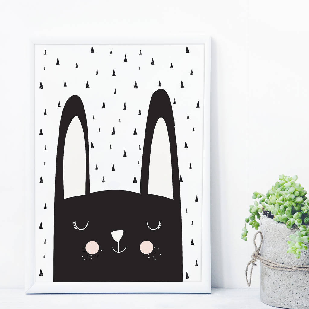 Bunny Monochrome Scandinavian Kids Nursery Art Print By Hy Bunny Monochrome Scandinavian Kids Nursery Art Print