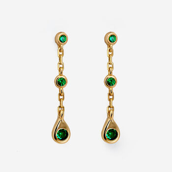 Dangle Chain Earrings With Emerald Green Stones, 2 of 3