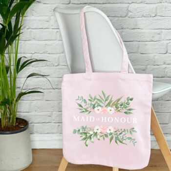 Bridal Party Pink Floral Wedding Tote Bag, 2 of 6