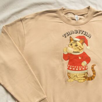 Personalised Festive Tea Drinking Cat Christmas Jumper, 2 of 6