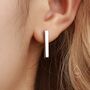 Sterling Silver Long Geometric Bar Stud Earrings, thumbnail 4 of 12