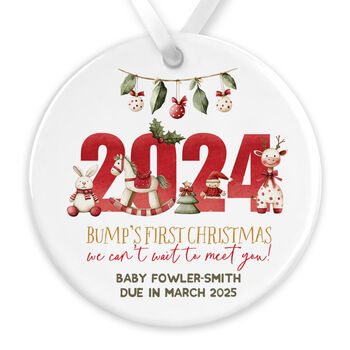 Personalised Bump's First Christmas Pregnancy Ceramic Bauble, 2 of 4