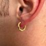 Mens Gold Plated 925 Silver Hammered Hoop Earring, thumbnail 1 of 11