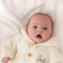 Cream Chunky Knit Personalised Embroidered Long Sleeve Pramsuit With Hood, thumbnail 5 of 9
