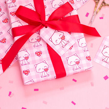 Valentine's Cat Love Heart Wrapping Paper With Tags, 5 of 7