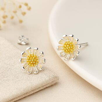 Sterling Silver And Gold Daisy Stud Earrings – 10mm, 3 of 9