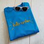 Hello Sunshine Hand Embroidered Blue Sweater, thumbnail 4 of 5