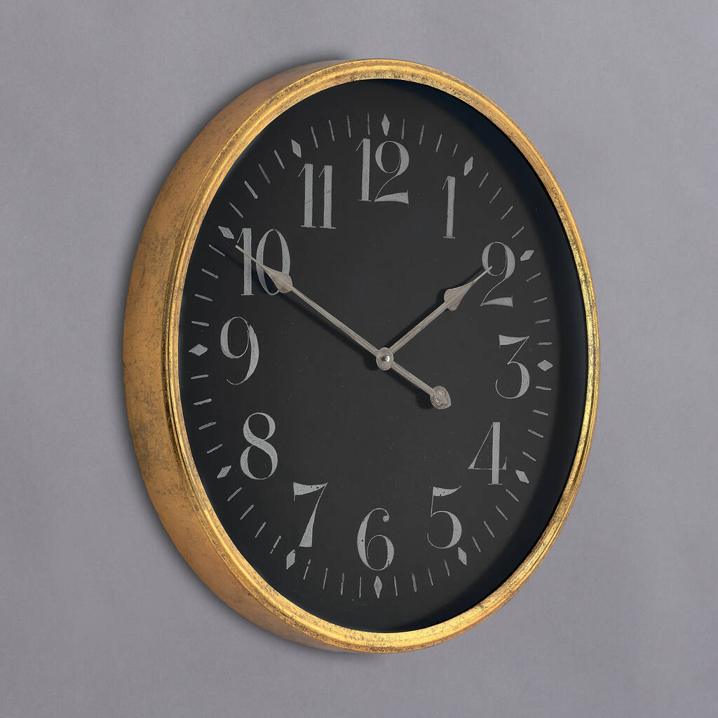 Amos Large Black And Gold Iron Wall Clock By horsfall & wright