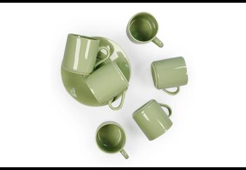 Set Of Four Porcelain Espresso Cup And Saucer Green, 4 of 7